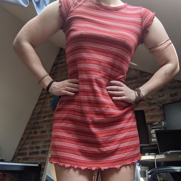 Red Striped Lettuce Short Sleeve Tee Dress - Picture 10 of 12
